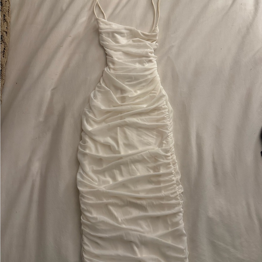 Oh Polly Strapless Cream Ruched Dress